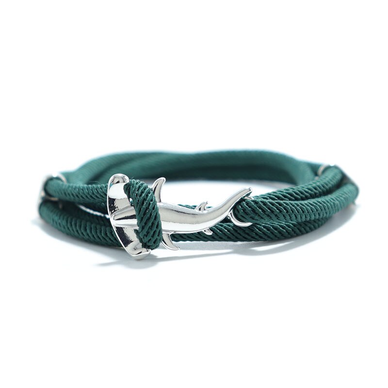 Bobo – Bracelet à cordes multicouches fait à la main pour Homme, bijou gothique, tête de requin, Viking: Silver Green