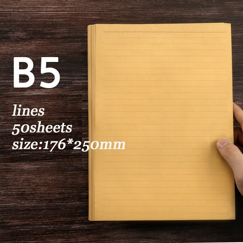 50 100 sheets A4/B5/A5 Vintage Kraft paper Writing Letter Stationery Romantic Note craft Paper painting packaging paper: B5 line