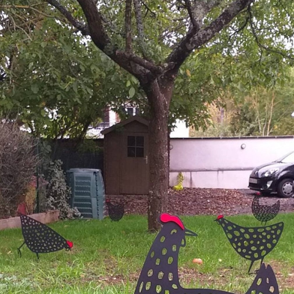 Chicken Yard Art Rooster Metal Animal Stakes Chicken Garden Silhouette Yard Art For Festival Chicken Statue Sculpture