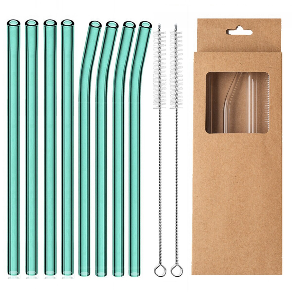 Glass Drinking Straws Kitchen Bar Reusable Drinking Straws Eco-friendly Glass Cocktail Straws for Juice Milk Coffee Bar Drinks: LakeGreen Mixed