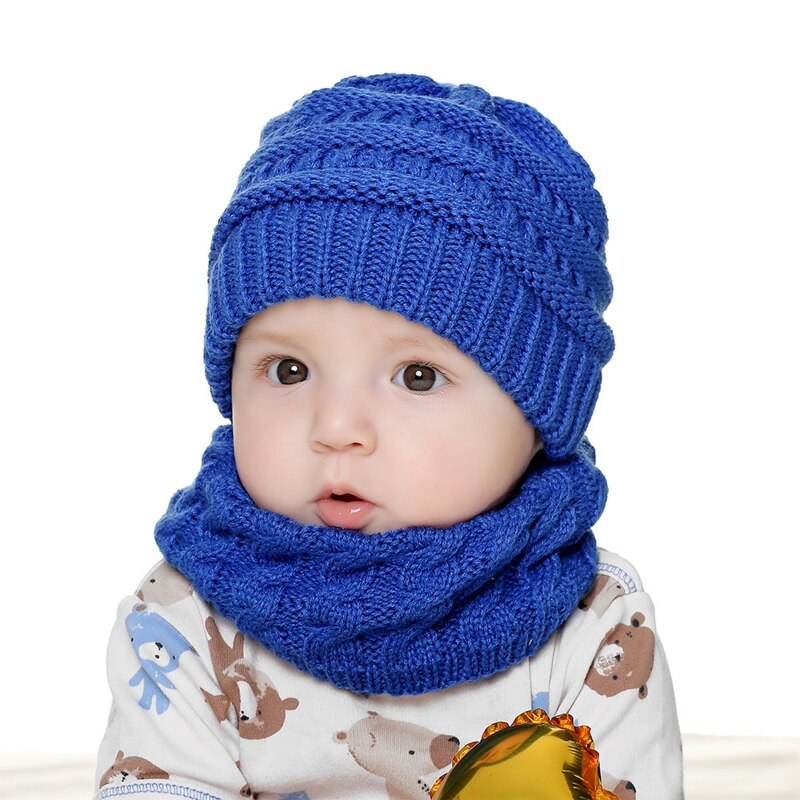 Newborn Baby 2Pcs Winter Beanie Hat Scarf Set Cable Knit Fleece Lined Skull Cap
