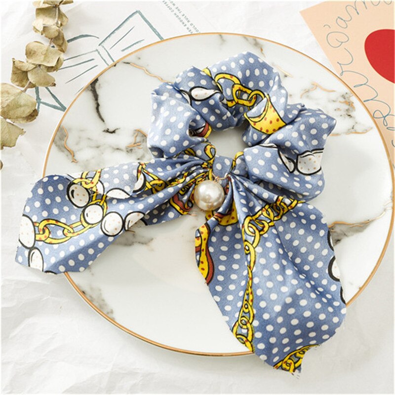 Sommer hestehale tørklæde elastisk hårreb til kvinder hår sløjfer scrunchies hårbånd med blomsterprint bånd hårbånd: 12