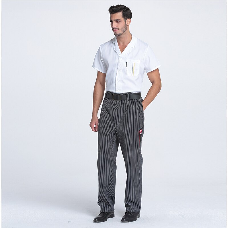 unisex Koch hosen Restaurant Uniform Koch Schlauch grau gestreiften Elastische arbeitskleidung für männer Zebra hosen kochen kostüm