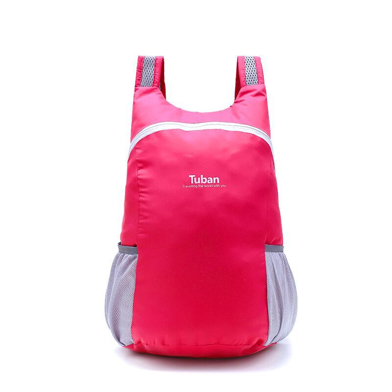Tuban letvægts nylon sammenklappelig rygsæk vandtæt rygsæk foldetaske bærbar pakke til kvinder mænd travelmochila mujer: Rosenrød