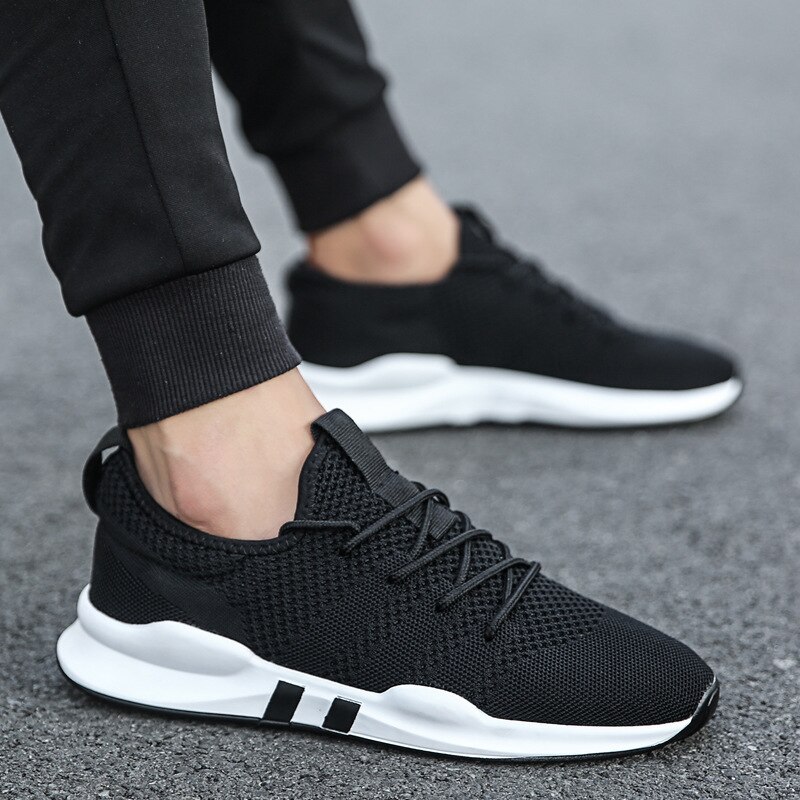 Breathable Shoes male Sneakers Men's shoes casual Mens Flying weaving Sneakers Soft and comfortable Zapatos Hombre: Black / 41