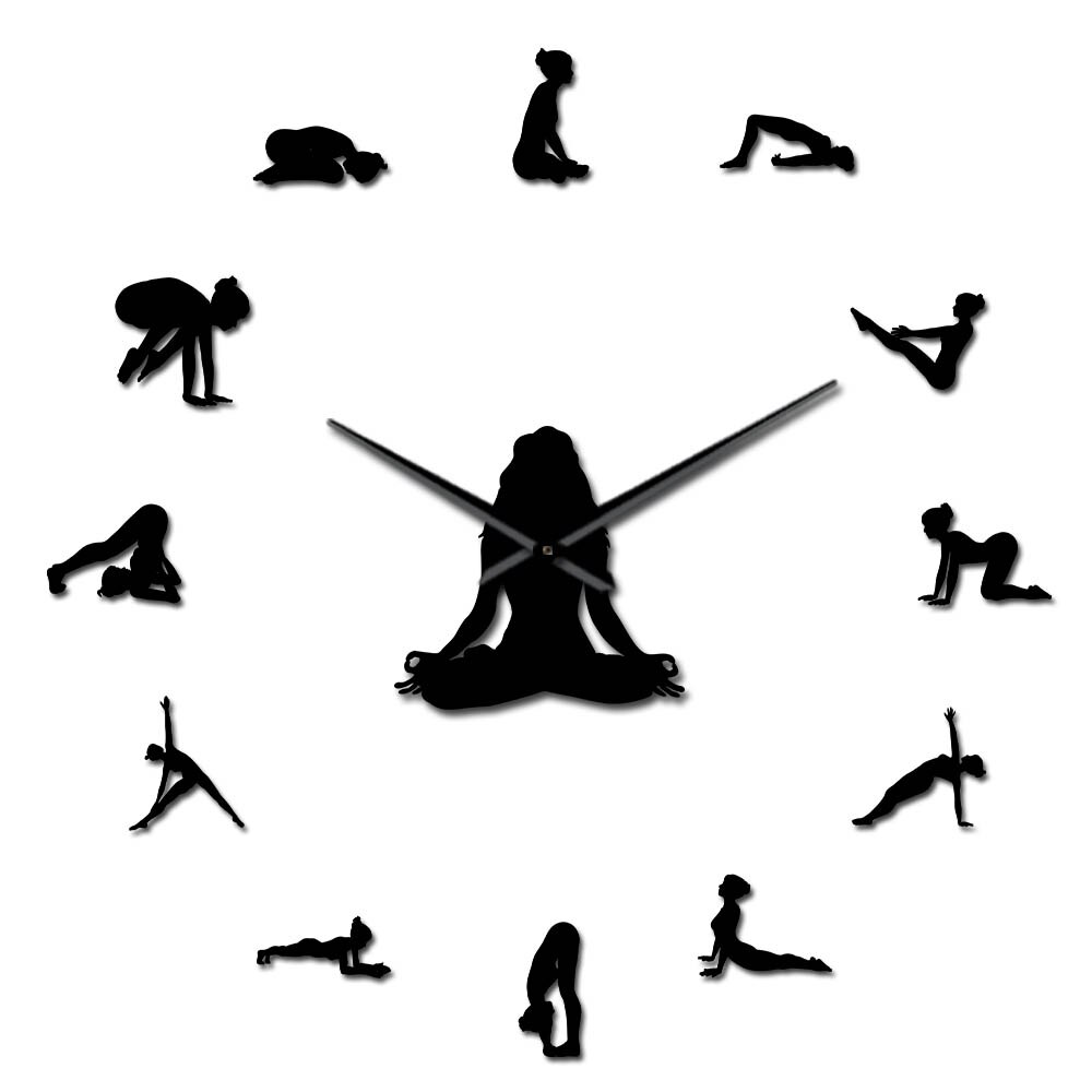 Reloj de pared gigante con Poses de Yoga para el hogar, reloj de pared grande y moderno para encontrar tu equilibrio, arte de meditación, decoración para el hogar: Black / 37 Inch