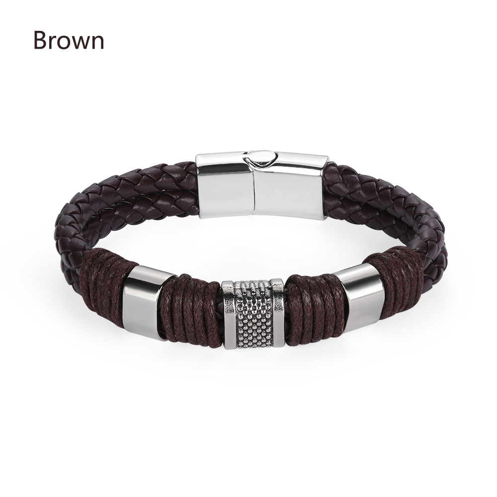 Männer Frauen Armband Neue Punk Stilvolle Leder Magnetische Geflochtene Schließe Armband Weave Bangle Schmuck: brown