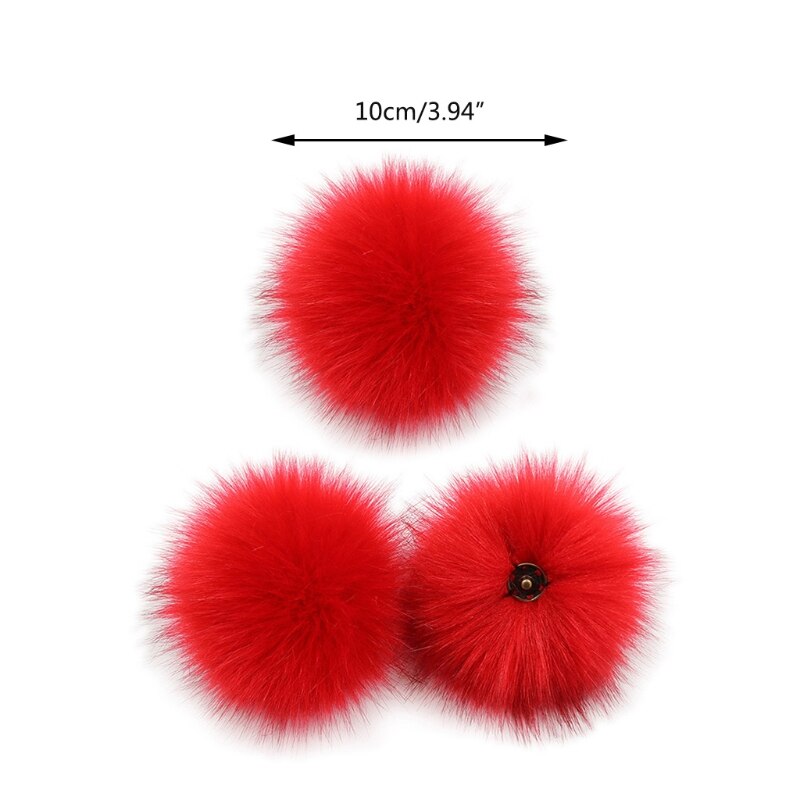 Bola de pompón con botón de presión, pompón de pelo colorido DIY de 10cm, pompón esponjoso extraíble para sombrero, zapatos, accesorio para bufandas, 3 unidades