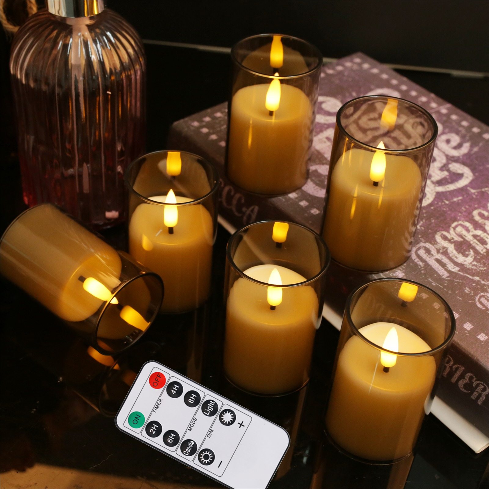 Vela electrónica LED sin llama con Control remoto, iluminación LED con llama parpadeante, luces de té, decoración del hogar de Navidad y Halloween: Azul