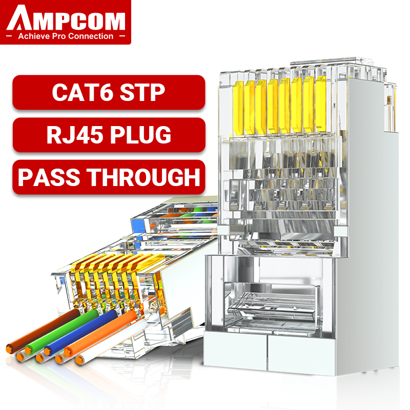 AMPCOM RJ45 Connector 50U Gold Plated CAT7 CAT6 CAT5E Pass through Modular Plug 8P8C Crimp End for Solid Wire Stanrded Ethernet: Other / 0.8m