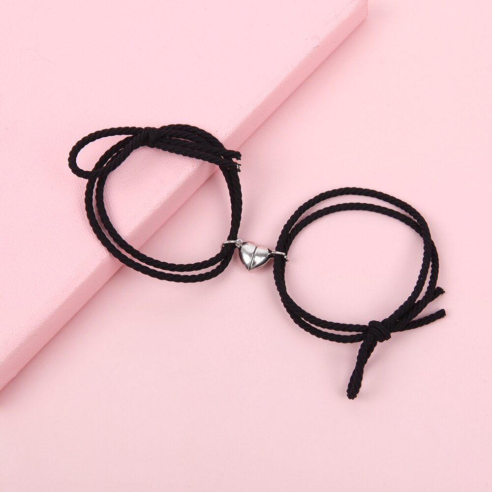 2Pcs Couple Minimalist Heart Lovers Matching Friendship Bracelet Rope Braided Magnetic Distance Bracelet Kit Lover Jewelry