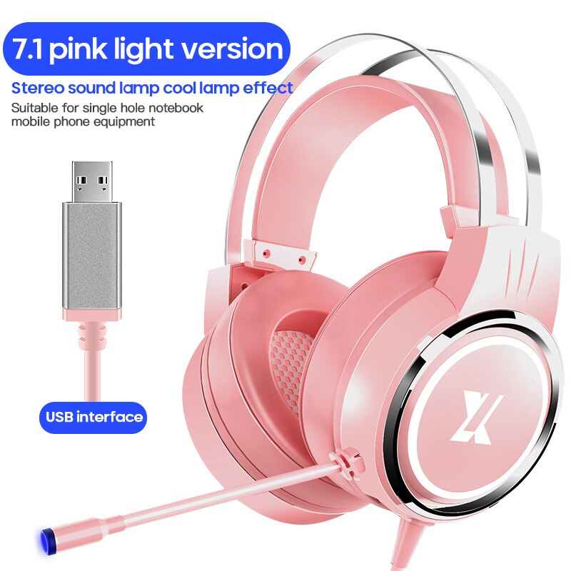 7.1 Surround Sound Pink Headphones Gaming Headset Wired With Microphone Gamer RGB Light For PS4 Phone PC: B