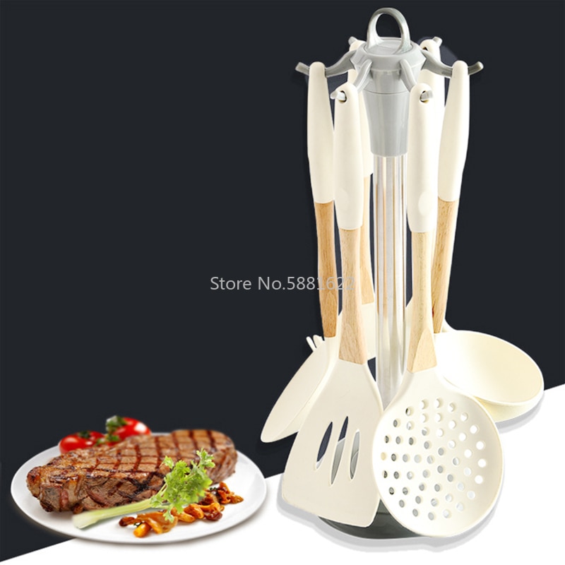 6/7 Pieces Cooking Tools Set Premium Silicone Kitchen Cooking Utensils Set Turner Soup Spoon Strainer Pasta Server Spoon