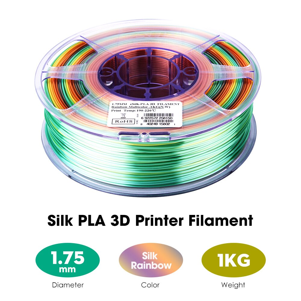 Esun silke pla glødetråd 1.75mm regnbue flerfarvet silke pla 3d printer glødetråd 1kg 2.2 lbs spole 3d trykmateriale til 3d udskrivning: Default Title