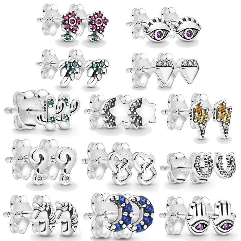 925 Sterling Silver My Luna Singolo Me Collezione Bel Fiore Eye Ball Fortunato A Ferro di Cavallo Pandora Orecchini Per Le Donne del Regalo Dei Monili