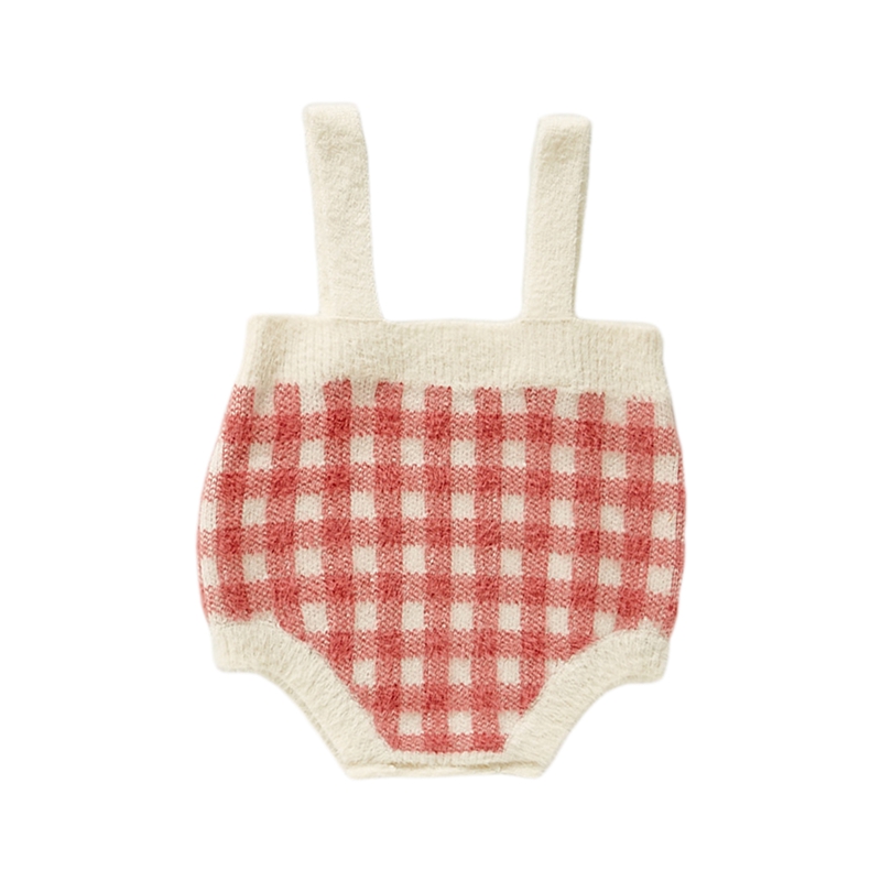 0-24M Baby Meisjes Romper Vest Roze Plaid Jarretel Bodysuit Lange Mouw Knop Jas Gebreide Trui Kleding Voor pasgeborenen: Sweater Bodysuit / 6m