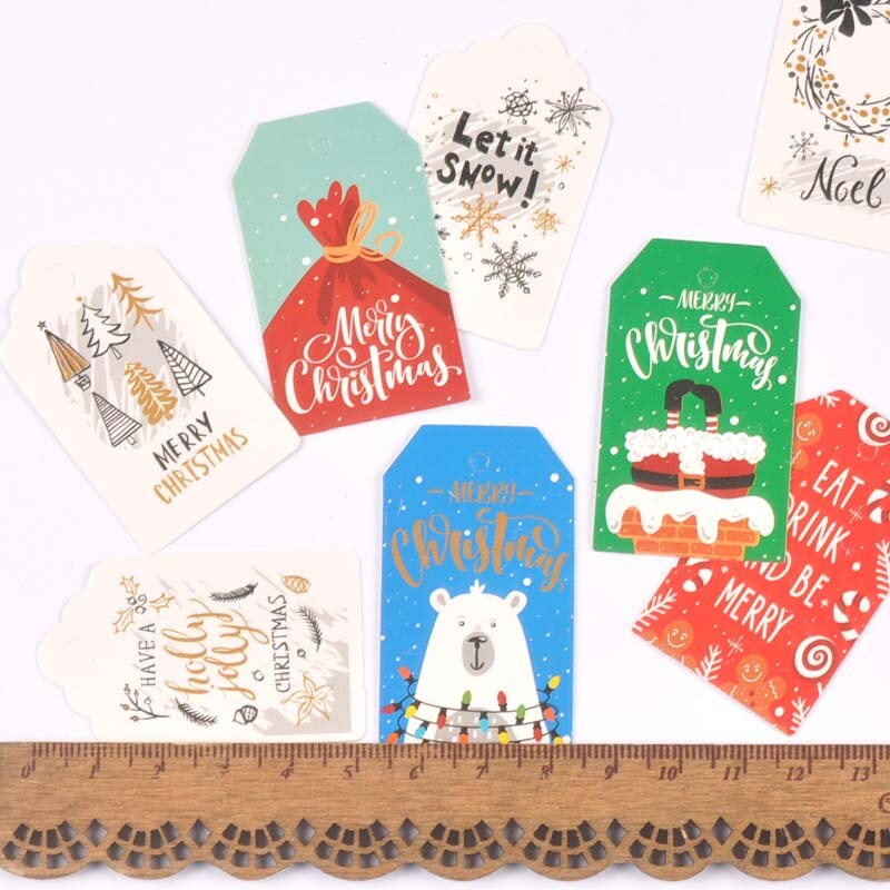 50 sztuk zawieszka z papieru pakowego na pudełko cukierków dekoracja na choinkę malowane zawieszki tagi prezenty etykiety DIY Handmade Party Decor c3010