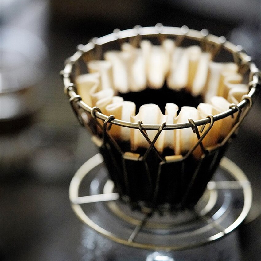Metal Coffee Filter Hand Punch Coffee Filter Cup Reusable Folding V-shape Drip Funnel Filter Mug Tea Filter