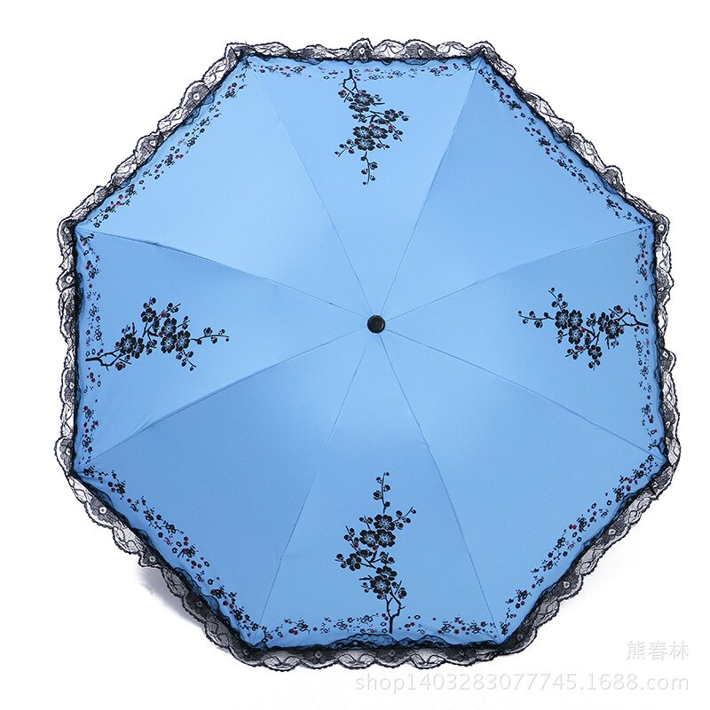 Opvouwbare Parasol Afdrukken Kant Paraplu Vrouwen Zwart Rubber Paraplu Uv Bescherming Zonnescherm Patio Paraplu Paraplu: Blauw