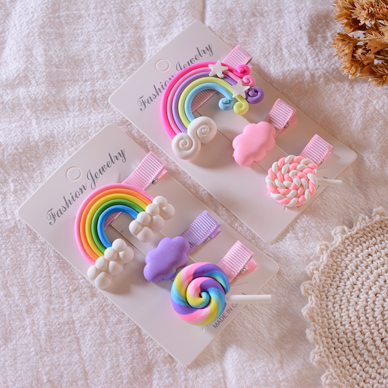 1 pc bonito arco-íris lollipop grampos de cabelo sparkly sol glitter arco-íris feltro animal hairpin meninas crianças acessórios para o cabelo orname