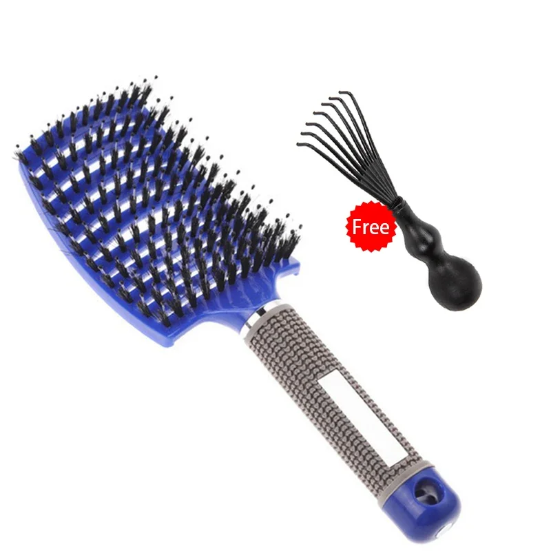 Cepillo para el cabello, cepillo para desenredar, cerdas y nailon, pelo rizado húmedo para mujer, peine para masaje del cuero cabelludo, herramientas de estilismo para salón de peluquería: Oro