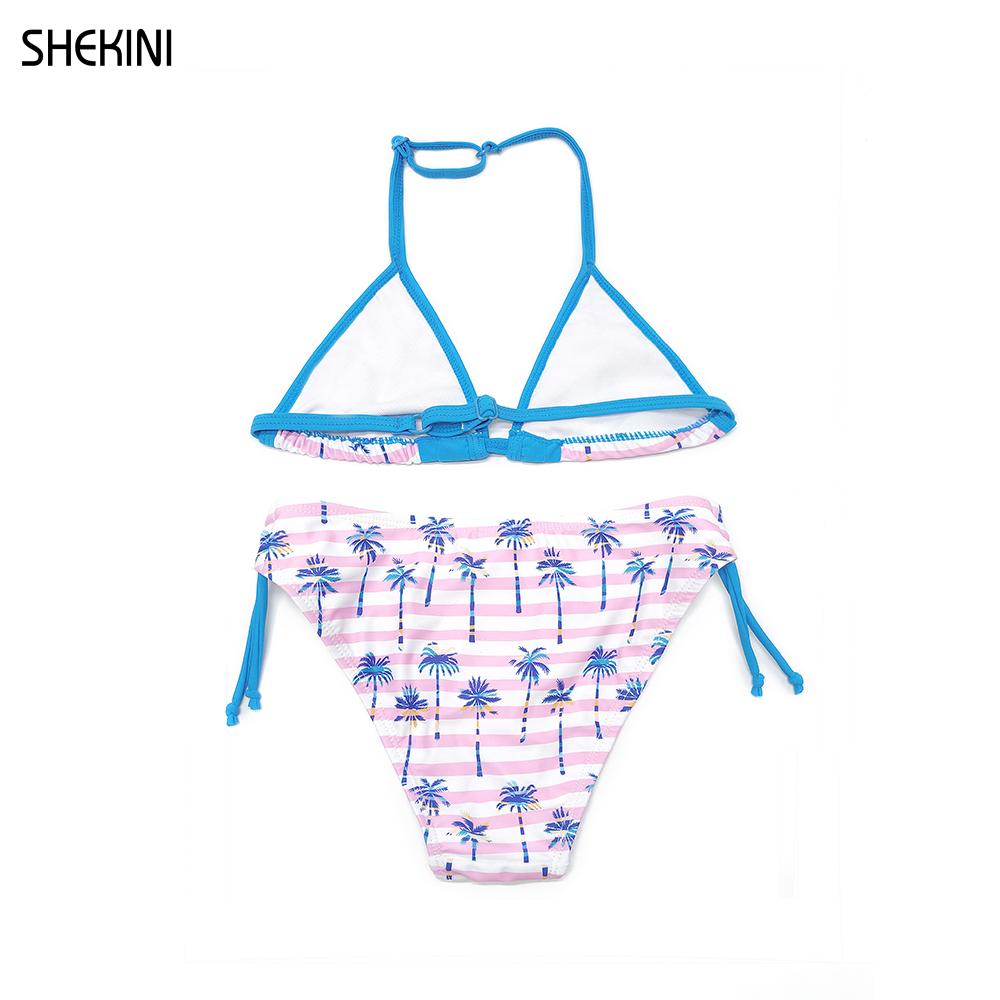 Shekini Meisjes Badpak Halter Driehoek Bikini Leuke Lace Print Tweedelige Kinderen Badmode Strand Badpakken Tiener Bikini