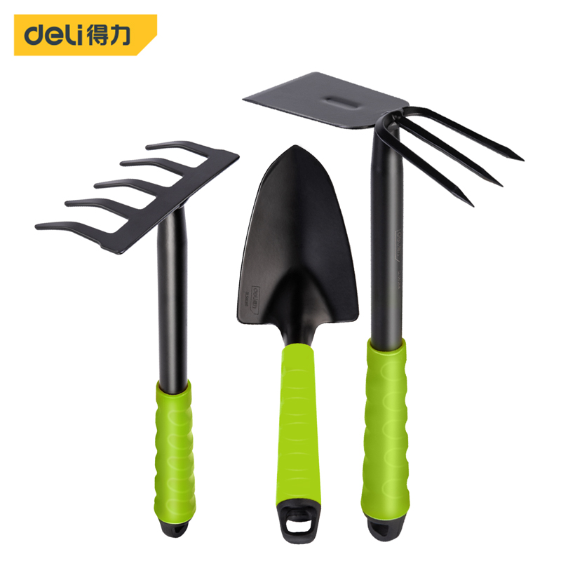 Deli-Juegos de herramientas de jardinería, pala, azada, grada, 1/3/4 Uds. Con mango recubierto de PP, herramienta para bonsái de jardinería, trasplante de tierras agrícolas y césped y jardín: Oro