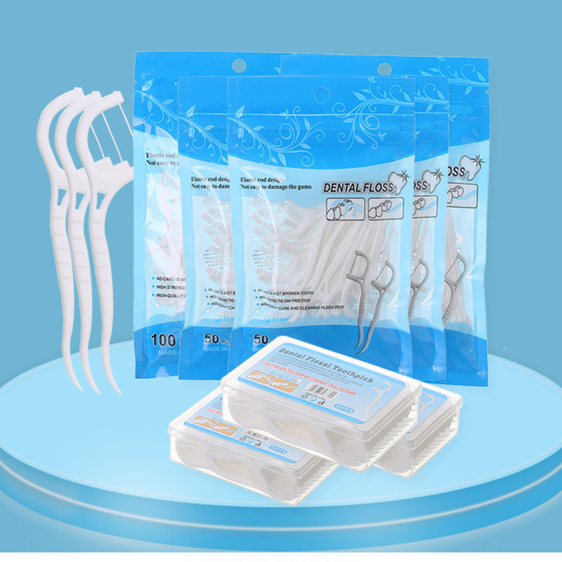 50/100 Pcs Bow Shape High Tension Dental Flosser Interdental Cleaning Tool Ultra-fine Flossing Teeth Stick Toothpicks Oral Clean