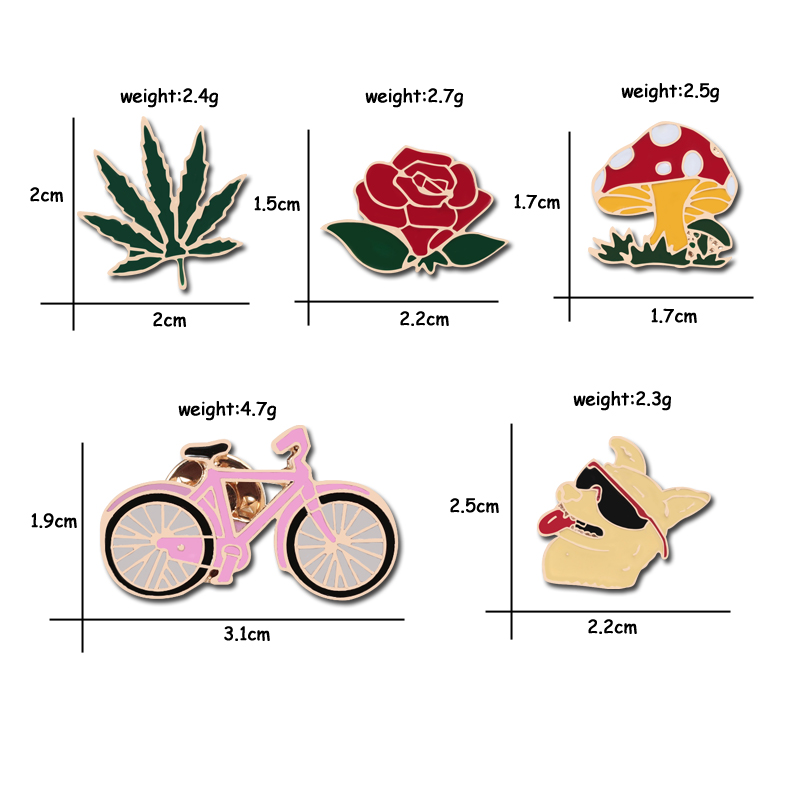 Modische Rose Broschen Für Frauen Kühlen Hund Blatt Pilz Fahrrad Pin Männer Revers Blume Zubehör Für Kleid Pins Corsage Metall