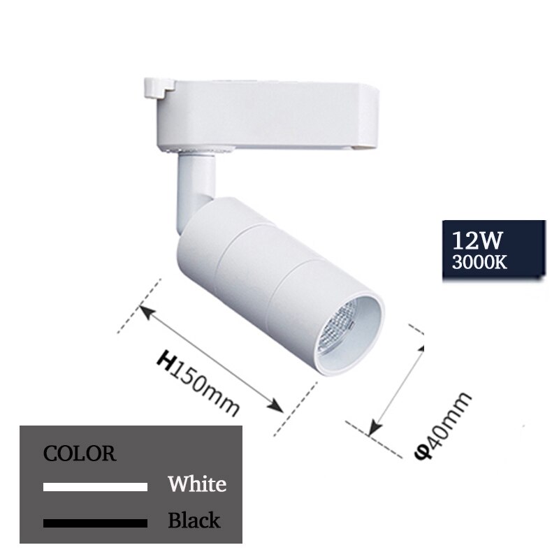 Éclairage sur Rail projecteur LED Rail lampe Spot luminaires pour la maison magasin magasin salle d'exposition 2 fils noir blanc remplacer halogène AC220V: 12W-Track -4000K / Black