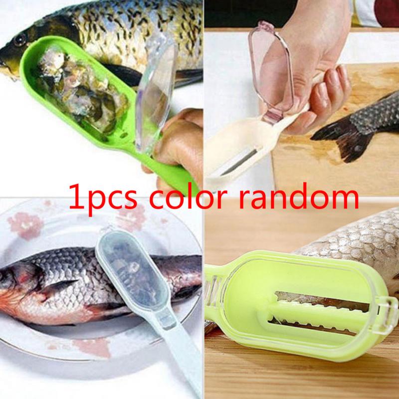 Plastic Fish Skin Brush Fishe Scale Brush Graters with Cover Fast Remove Fish knife Cleaning Peeler Scaler Seafood Tools: Default Title