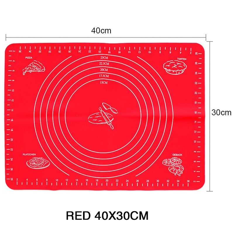 Kneading dough mat silicone Pastry Accessories Sheet Pads Thick Non-stick Rolling Mats Kitchen Cookie Cake Baking Mat Tools: Red 40x30cm