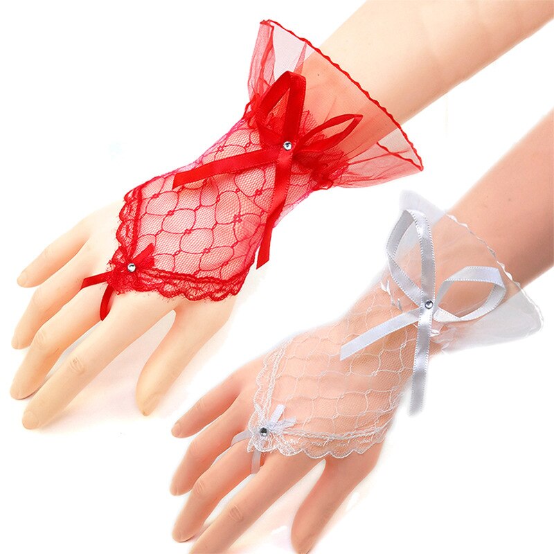 Bow Sleeves Gloves Short Paragraph Lace Clothing Accessories Net Yarn Gloves Dress Half Finger Arm Sleeves Fingerless Gloves