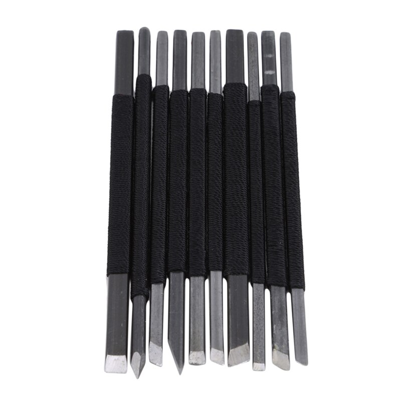 10Pcs High-Carbon Staal Steen Vleesmes Graveren Mes Sculptuur Stone Beitel Houtsnijwerk Gereedschap Set: Default Title