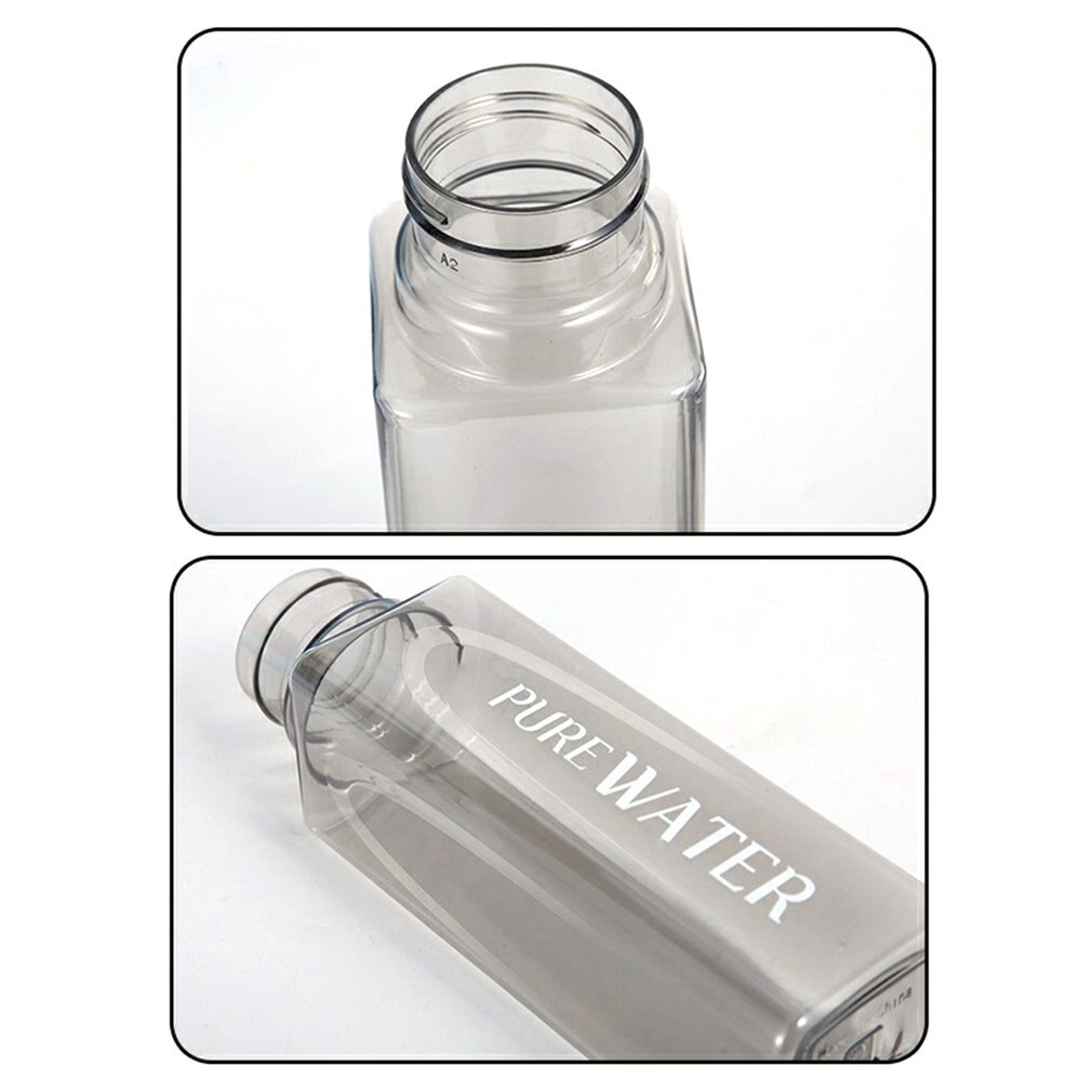 Botella de agua de 480ml, botella cuadrada de plástico transparente mate para beber al aire libre, botella deportiva para leche y zumo con cuerda portátil de Leakproop