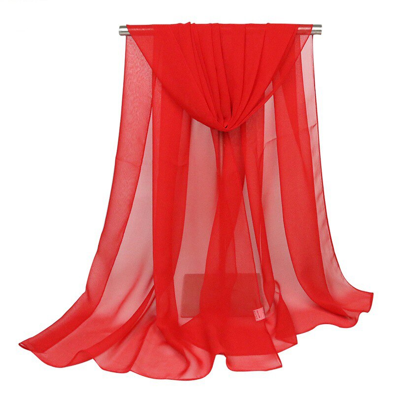 Foulard en mousseline de soie imprimé pour femme, grand châle couleur unie orange, 150x90cm