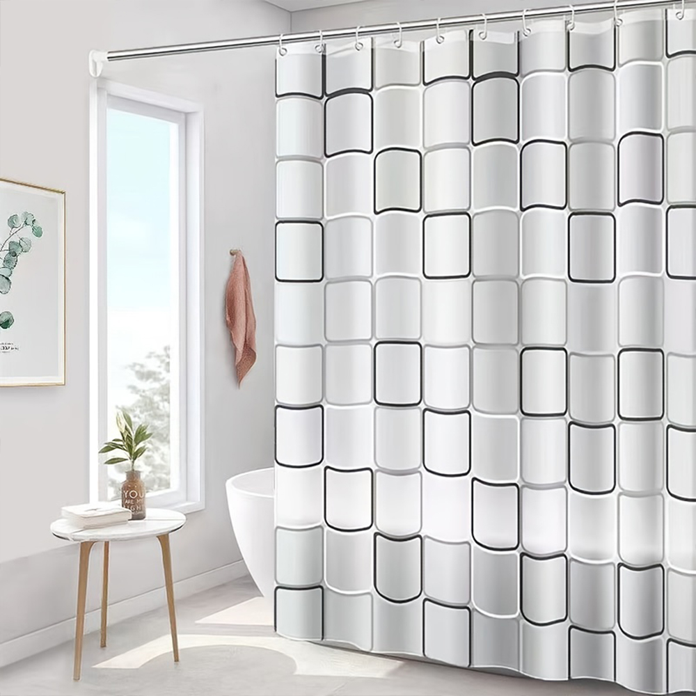 PEVA-Duschvorhang, wasserdichter Kunststoff, durchsichtige Badvorhänge, transparent/bunt, Badezimmervorhänge, Mehltau, Zuhause, Luxus mit Haken: Licht Silber