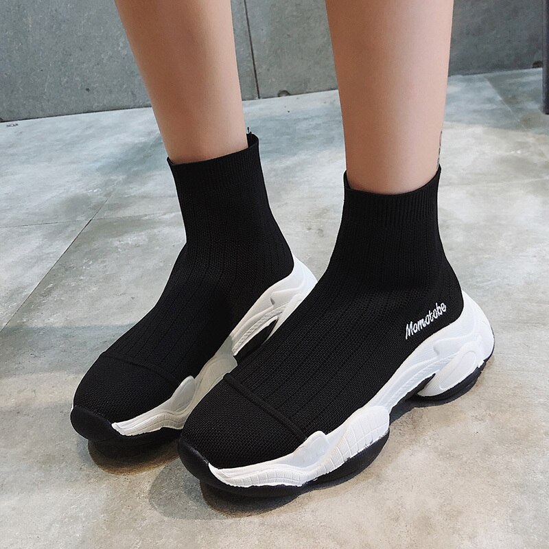 Dames platform schoenen hoge sokken sneakers instappers dames casual dikke zool schoenen effen kleur damesschoenen