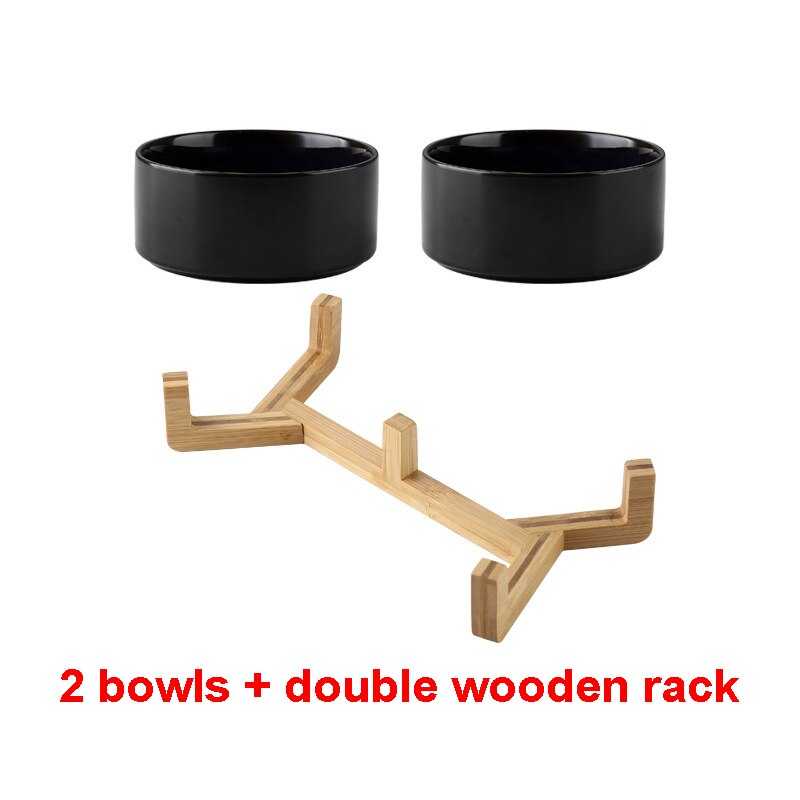 Bol pour animaux de compagnie en céramique chat chiot alimentation fournitures Double bols pour animaux de compagnie chien nourriture distributeur d'eau accessoires pour chiens Durable plusieurs couleurs: with wooden stand2 / 13CM400ML
