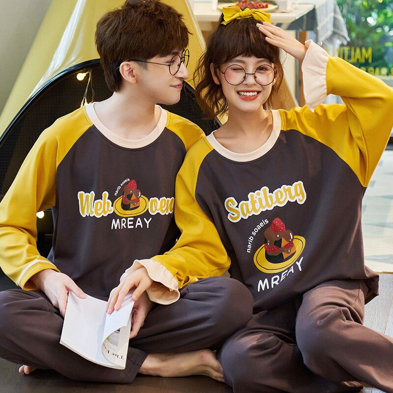 Couple Pajamas Cartoon Printing Homesuit Sleepwear Cotton Homeclothes Long Sleeve Cute Pajama Set Couple Casual Style: 2 / XXL