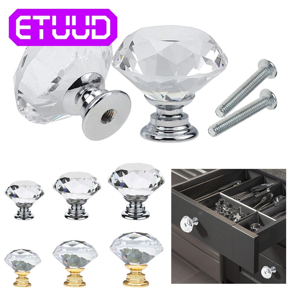 20mm 30mm 40mm forma de diamante design de cristal puxadores de vidro armário de gaveta puxar armário de cozinha porta do guarda-roupa alças de ferragem