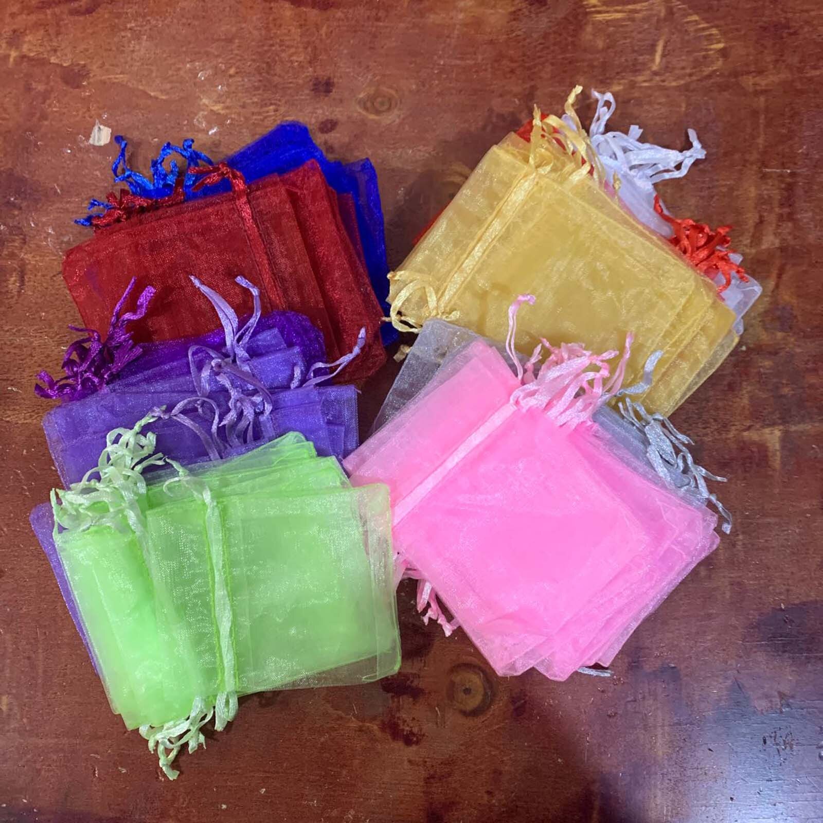 100 Pcs Sachets Pochettes Cadeau En Organza Avec Rubans Pour Bijoux 7x9cm Jewelry Pouches Organza Bag Packaging Display #30