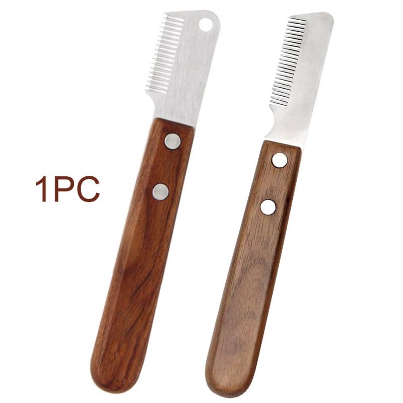 Home Ergonomic Knife Steel Blades Wooden Handle Pet Hair Removal Cat Dog Grooming Universal Stripping Tool