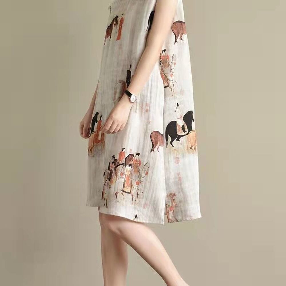 2022 Loose Chinese Dress Sleeveless Chinese Women Cheongsam Dress Linen Qipao Chinese Traditional Dress Long Dress Qipao