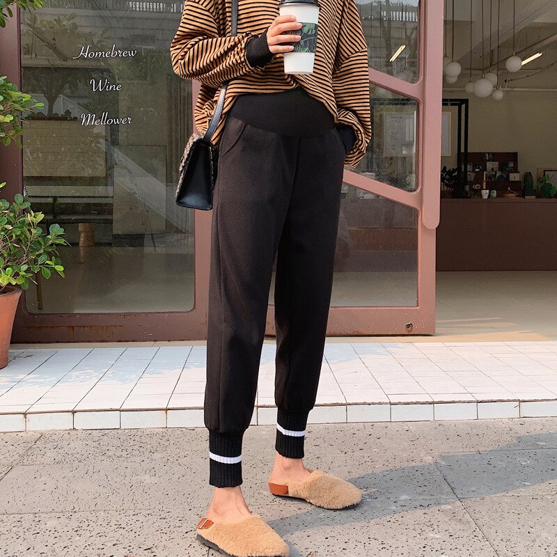 Frauen Schwangerschaft Schlauch Winter Warme Elastische Taille Bauch Hosen für Schwangere Winter Verdicken Warme Plus Samt Mutterschaft Hosen: Schwarz / L