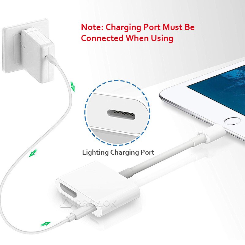Lightning to HDMI Cable - 1080P HD - For iPhone/iPad to HDTV Projector - Digital Adapter
