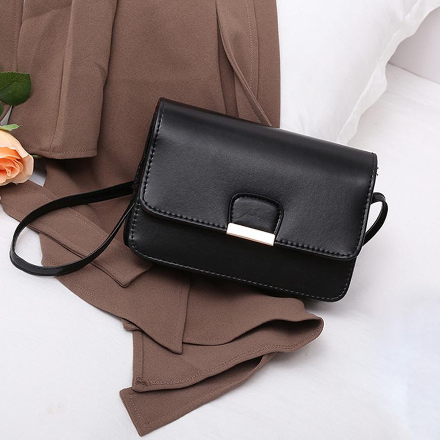 Women's Leather Simple Solid Handbag Small Shoulder Bags Crossbody Bags for Girls Messenger Bags for Female bolso mujer: Black