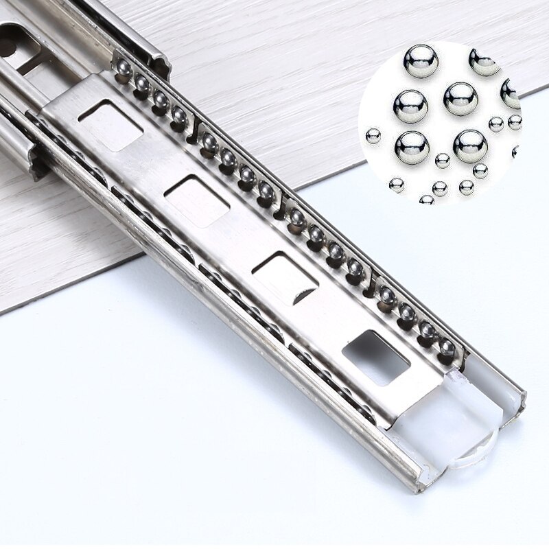 2Pcs Metal Stainless Steel Drawer Slides 10-22" Track Width 45mm Mute Three-Section Rail Sliding Furniture Hardware Fittings