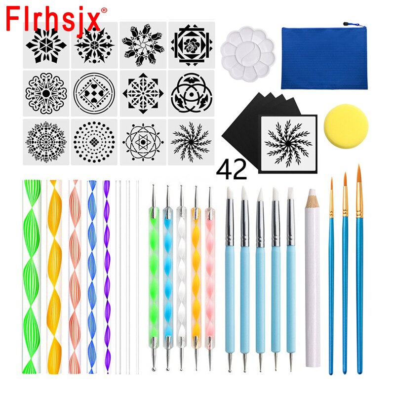 42pcs DIY Mandala Dotting Tools Set Portable Multifunction Embossing Dot Kit Dotting Pens Brush Acrylic Rods for Painting Rocks