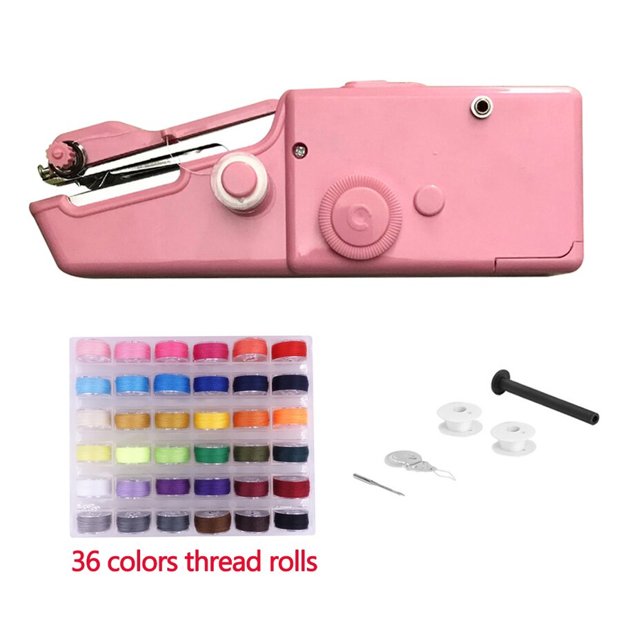 Portable Hand Sewing Machine Mini Sewing Tools Electric Stitch Needlework Thread Machine Set Quick Repairs DIY Clothes Stitches: Pink Machines Kit
